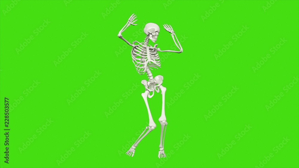 Skeleton dancing on green screen. 3D rendering Stock Illustration