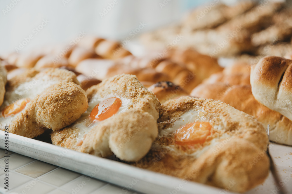 Fototapeta premium Freshly baked Pastry with Egg from the Bakery