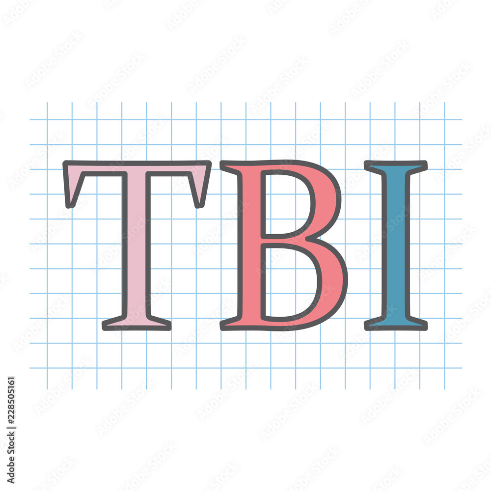 TBI (Traumatic Brain Injury) acronym written on checkered paper sheet