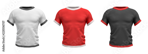 3d rendering of three shirts shaped as a male torso from back view on a white background.