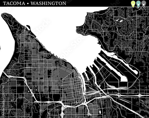 Simple map of Tacoma, Washington