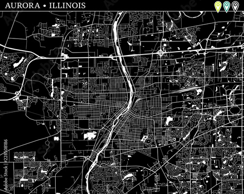 Simple map of Aurora, Illinois