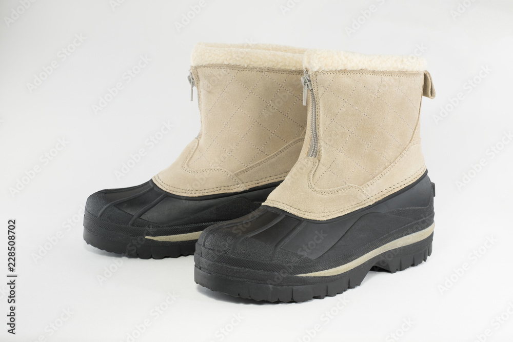 FEMALE BEIGE AND BLACK COLOR SNOW BOOT WITH ZIPPER