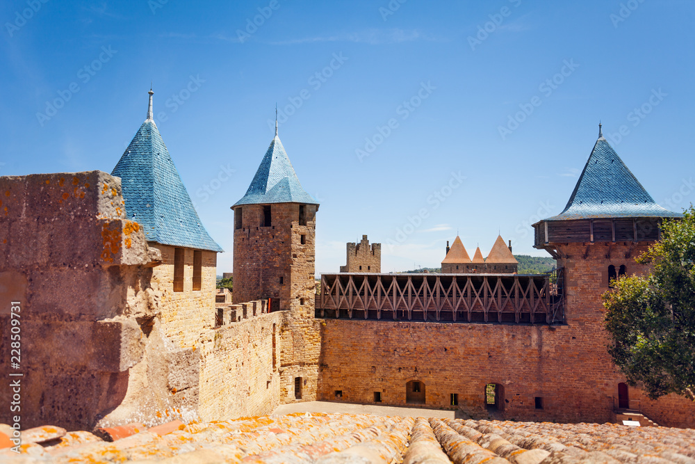 Fototapeta premium Count's Castle defensive wall, Carcassonne, France