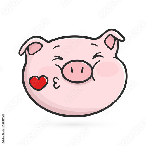 Sending a kiss emoticon icon. Emoji pig is sending a kiss