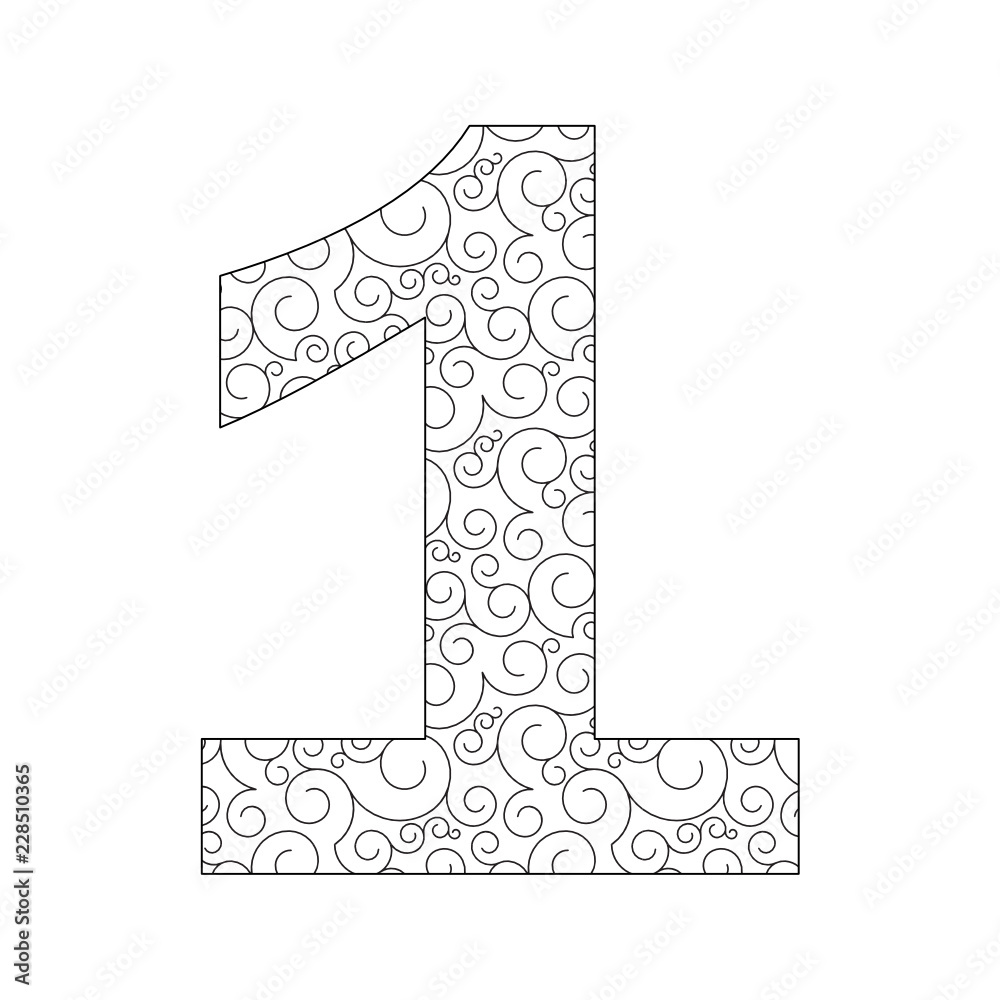 Ornate number 1 with spiral pattern Ornate number 1 with spiral pattern