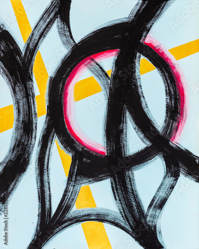 Fotografie An abstract painting; bold broken black brushwork on a blue background