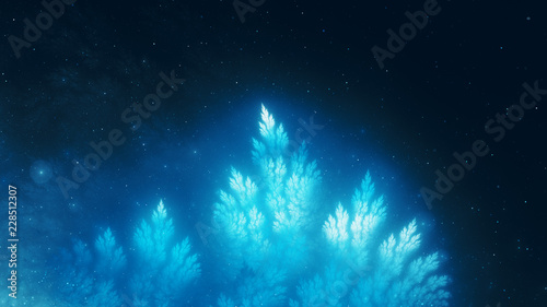 Blue glowing Chrismas tree branch with snowflakes template