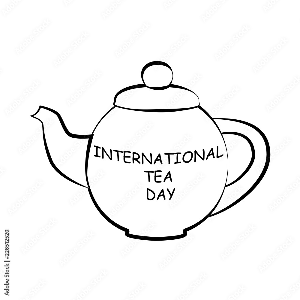 Obraz premium Black and white drawing of a teapot. Silhouette of a of a teapot. Lettering on of a teapot shape. EPS8