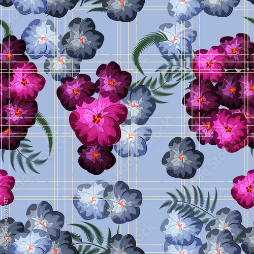 Seamless texture. Multicolor pattern of , flowers, branches and leaves. Design for cover, wrapper or fabric.