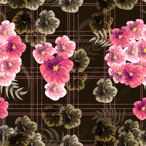 Seamless texture. Multicolor pattern of , flowers, branches and leaves. Design for cover, wrapper or fabric.