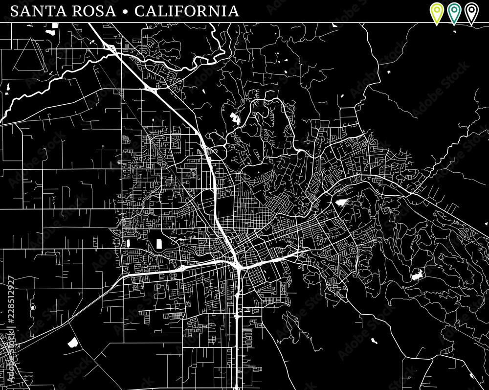 Simple map of Santa Rosa, California
