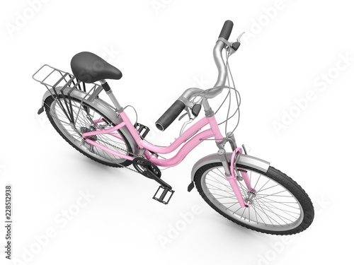 3D Rendering pink bicycle isolated on white background