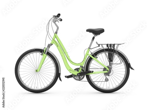 3D Rendering green bicycle isolated on white background