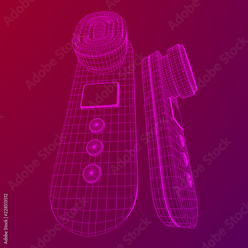 Electric lifting anti aging facial skin massage machine. Massager device wireframe low poly mesh vector illustration