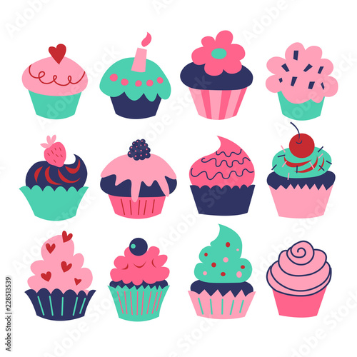 A set of charming cupcakes and muffins