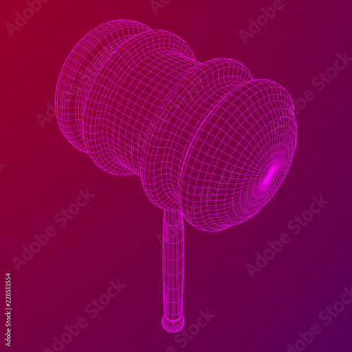 Gavel, hammer of judge or auctioneer. Wireframe low poly mesh vector illustration