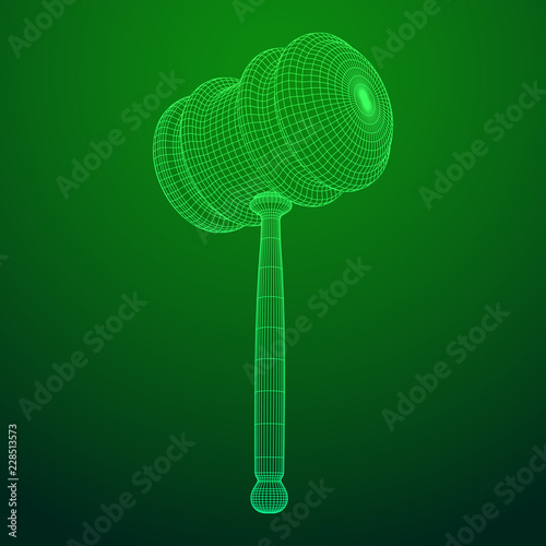Gavel, hammer of judge or auctioneer. Wireframe low poly mesh vector illustration
