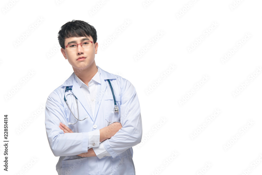 Portrait of young male doctor on white background,Asian man,Thailand people Portrait of young male doctor on white background,Asian man,Thailand people