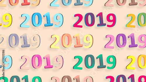 2019 retro signs wallpaper. New Year background. 2019 numbers. Abstract shapes 3d. Retro colors. Year of Earth Pig. Winter holiday. Happy New Year. Vintage style illustration.