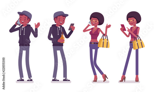 Young black man and woman with gadgets