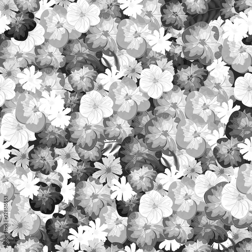 Seamless texture. Multicolor pattern of , flowers, branches and leaves. Design for cover, wrapper or fabric.