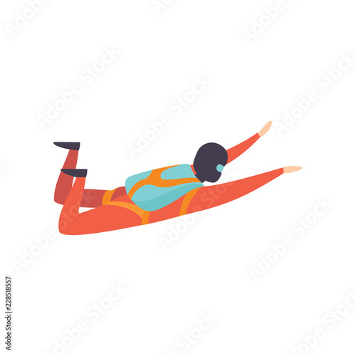 Skydiver falling through the air with parachute, extreme sport, leisure activity concept vector Illustration on a white background