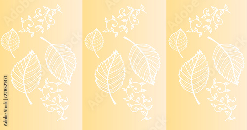 Collection of autumn patterns - leaves and plants on a gradient background. B...
