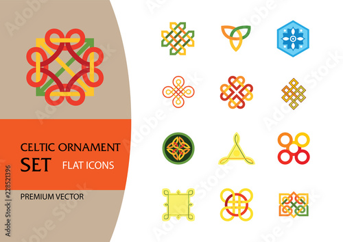 Celtic Ornament Icon Set. Infinite Endless Eternal Decorative Knot Buddhist Symbol Celtic Shield Symbol Element Sign Ornament Triqueta Quaternary