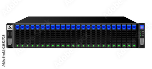 Carrier-class server in black for mounting from 19-inch rack with twenty-four 2.5 inch hard drives.