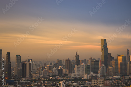 surreal sunset skyline with cityscape building layer