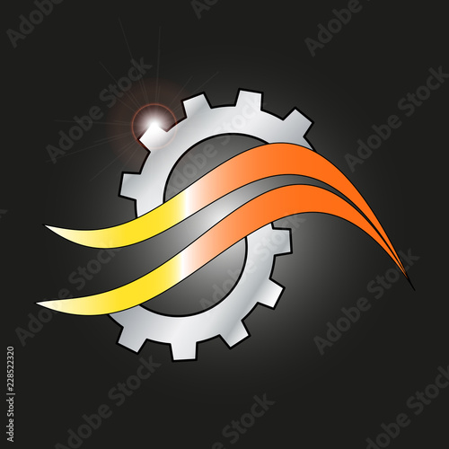 Logo Gear with metallic ribbon - Vector