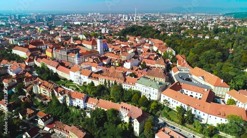 Zagreb historic upper town center aerial  famous landmarks, capital of Croatia