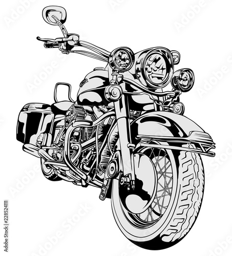 Classic vintage motorcycle. Freehand drawing.
