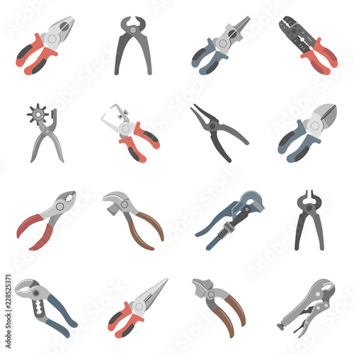 Sixteen different types of pliers