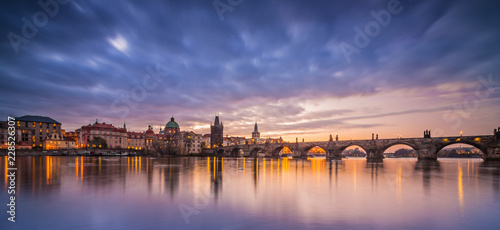 Fotografie Charles Bridge with Prague Castle after sunset