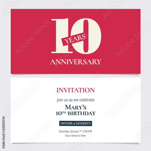 10 years anniversary invitation vector illustration. Design template element