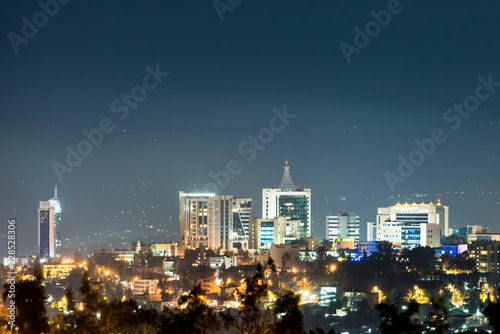 A wide view of Kigali city skyline lit up at night photo