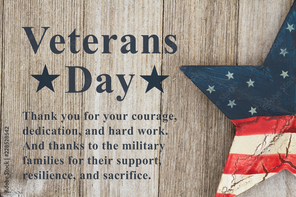 Veterans Day message with retro USA star - obrazy, fototapety, plakaty 