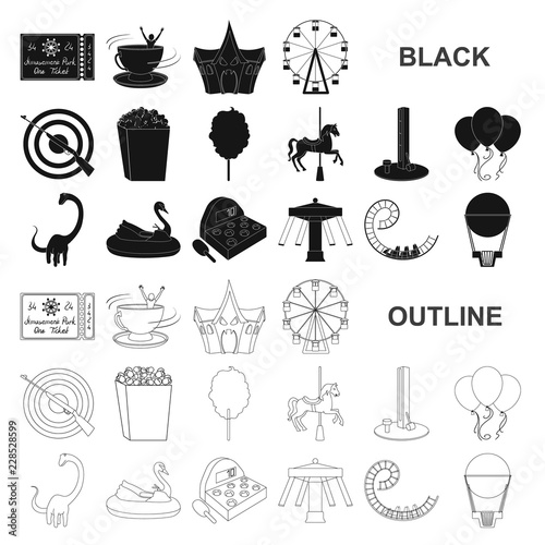Amusement park black icons in set collection for design. Equipment and attractions vector symbol stock web illustration.