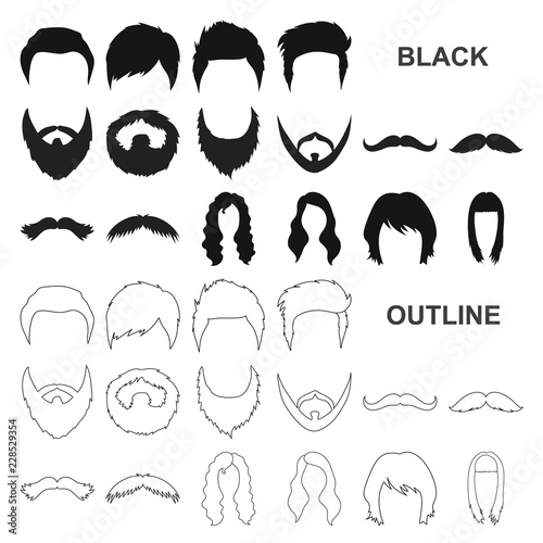 Mustache and beard, hairstyles black icons in set collection for design. Stylish haircut vector symbol stock web illustration.