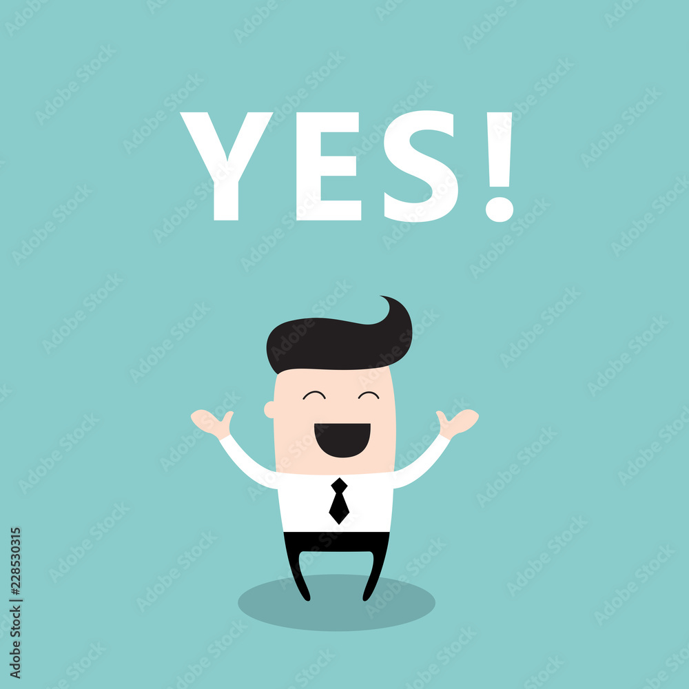 Happy businessman with the word Yes. Business concept. Vector illustration. Happy businessman with the word Yes. Business concept. Vector illustration.