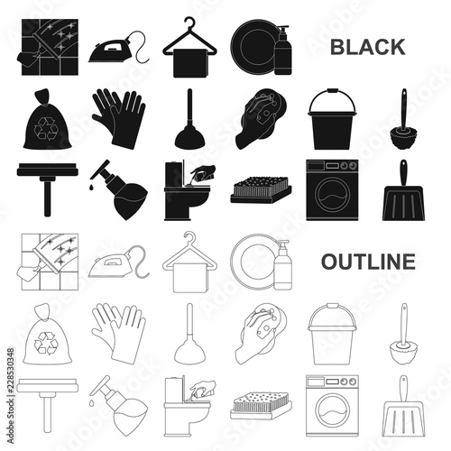 Cleaning and maid black icons in set collection for design. Equipment for cleaning vector symbol stock web illustration.