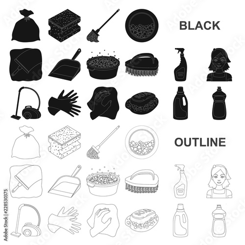 Cleaning and maid black icons in set collection for design. Equipment for cleaning vector symbol stock web illustration.