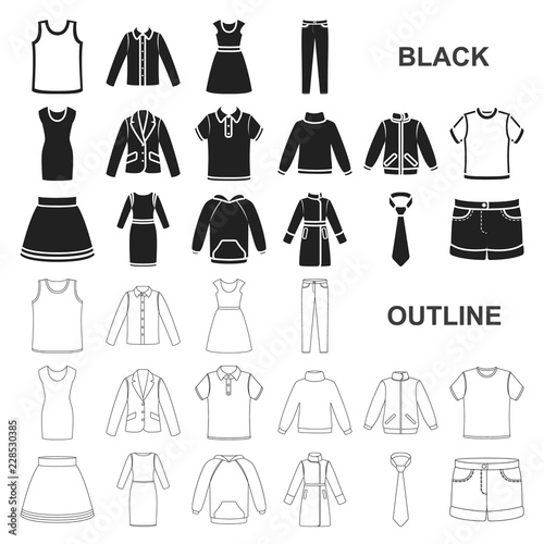 Different kinds of clothes black icons in set collection for design. Clothes and style vector symbol stock web illustration.