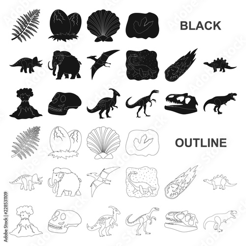 Different dinosaurs black icons in set collection for design. Prehistoric animal vector symbol stock web illustration.