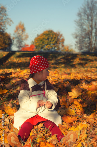 cute little girl in autumn garden