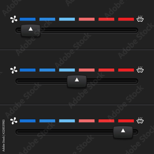 Car dashboard elements with temperature level sliders