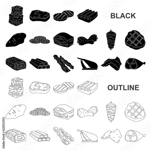 Different meat black icons in set collection for design. Meat product vector symbol stock web illustration.