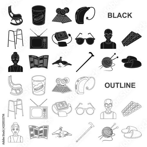 Human old age black icons in set collection for design. Pensioner, period of life vector symbol stock web illustration.